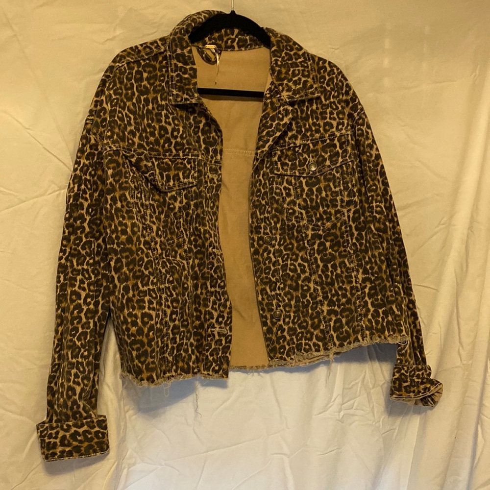 Free people cheetah denim jacket